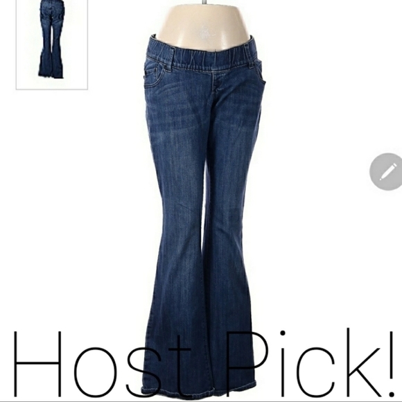 Old Navy Denim Blue Jeans Maternity Size 2 Flare Leg Sequin Back Pocket Stretch - Picture 1 of 6